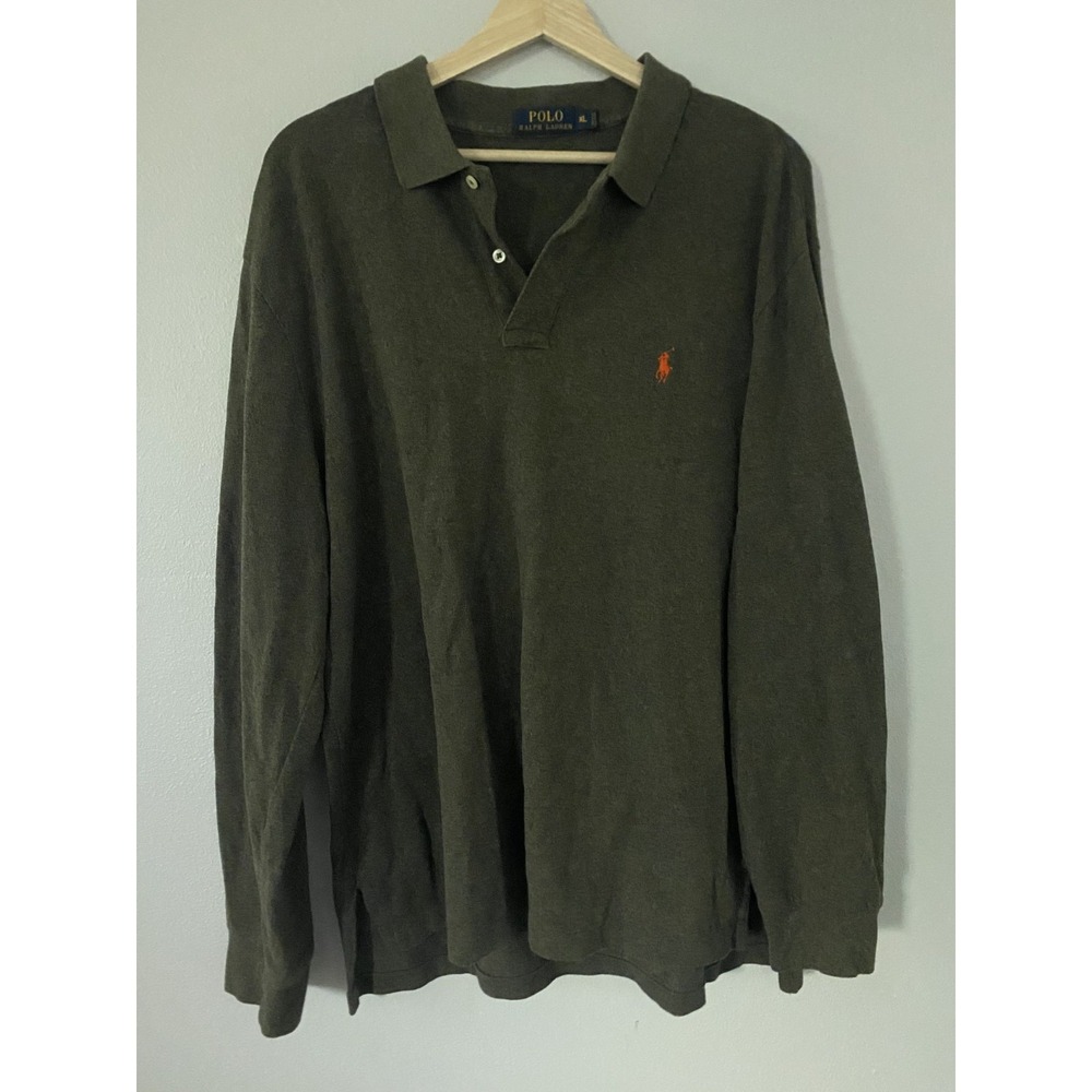 Polo Ralph Lauren Men Long Sleeve‎ Polo Shirt Green 100% Cotton Men Sz XL